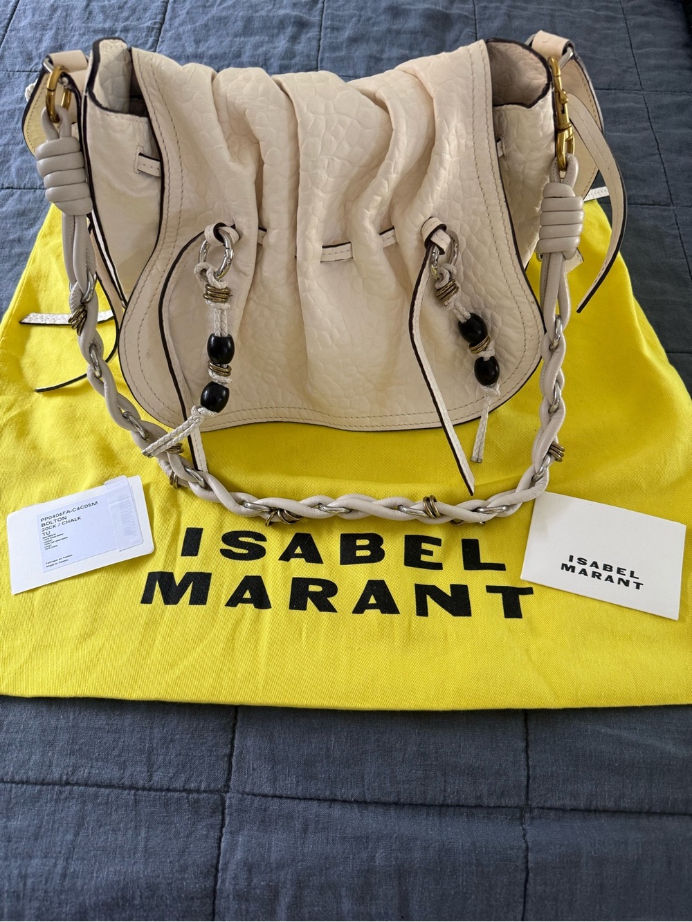 Isabel Marant Cream Braided-Handle Shoulder Bag with Bead Accents NWT